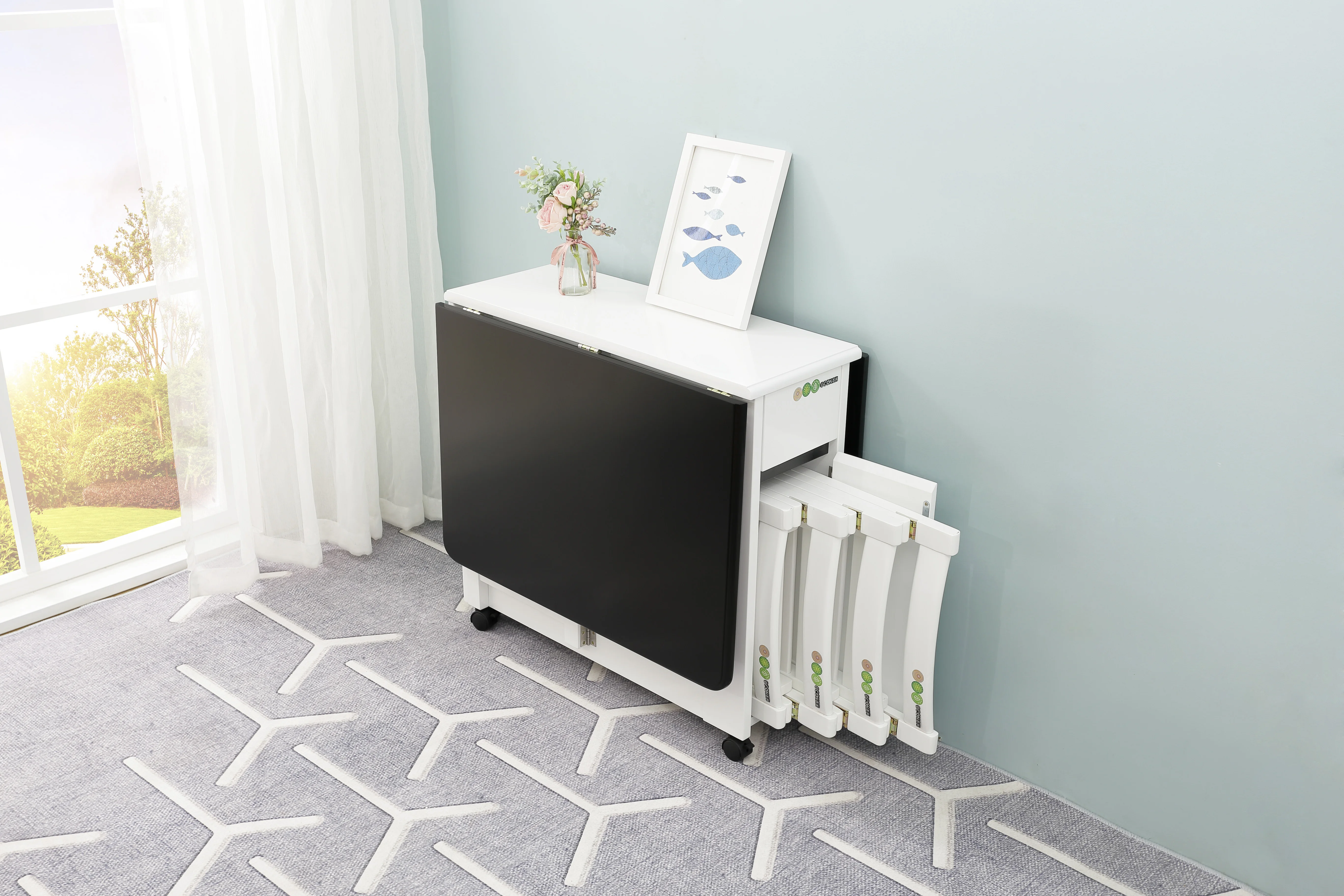 Modern Wall Mounted Folding Dining Table and Chair Set Space Saving Furniture