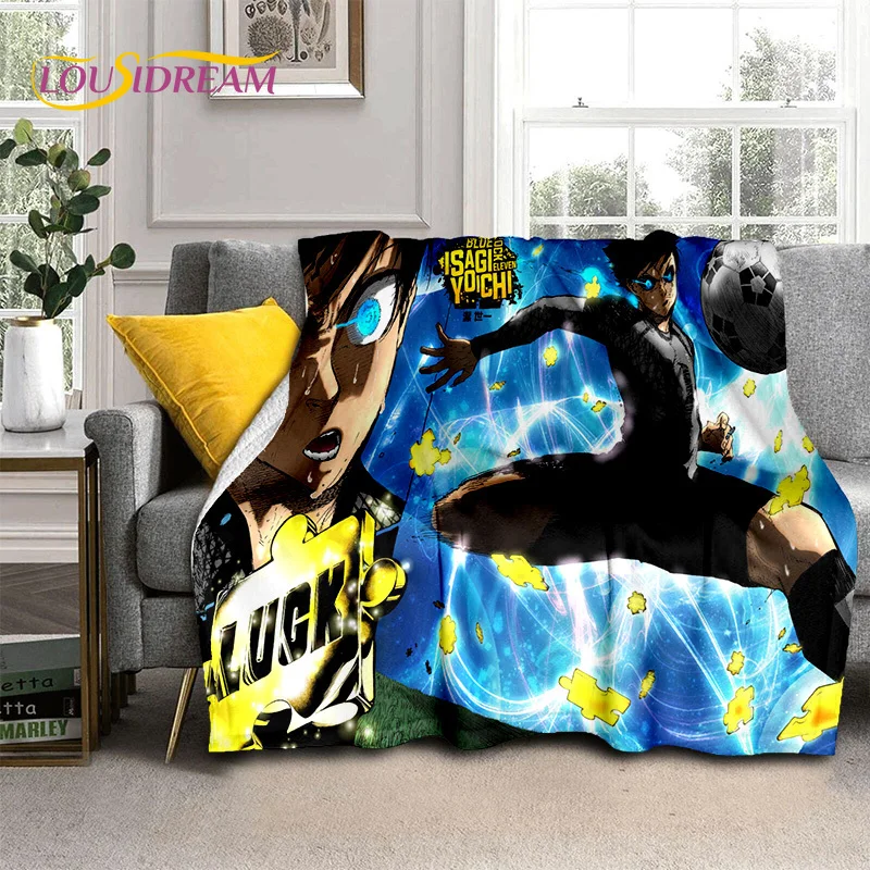 3D Blue Lock Cartoon Football Anime Blanket,Soft Throw Blanket for Home Bedroom Bed Sofa Picnic Travel Office Cover Blanket Kids