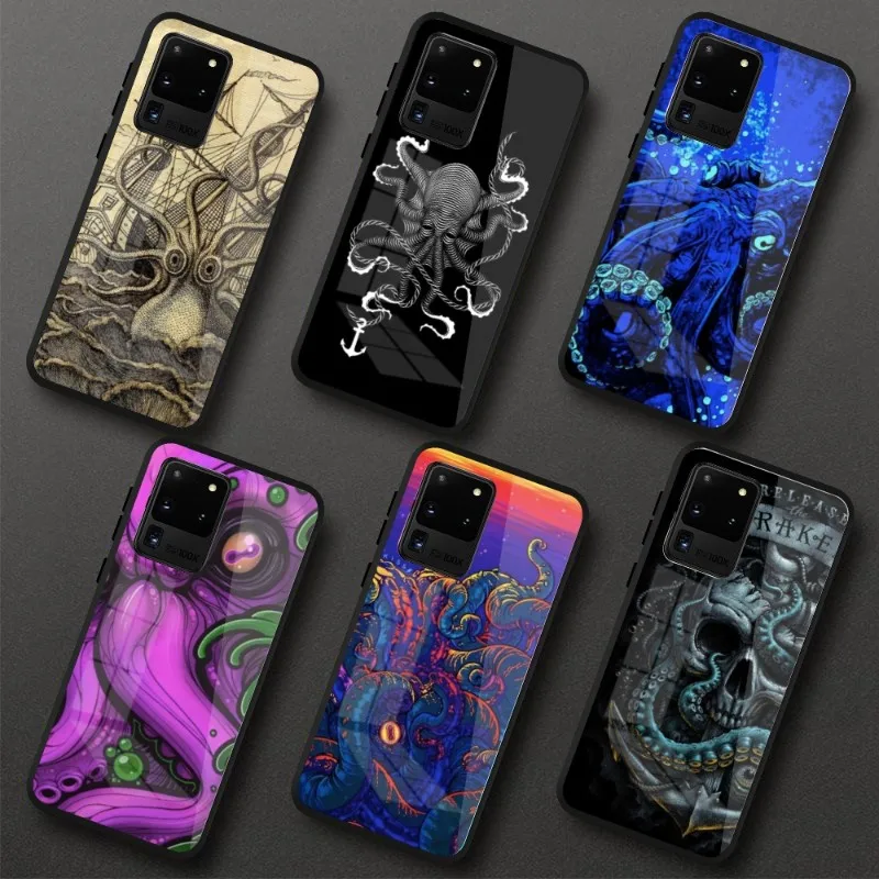 Norway Kraken Octopus Phone Case for Samung S23 S22 S21 Pro Ultra A13 A33 A53 NOTE 20 PC Glass Phone Cover Funda