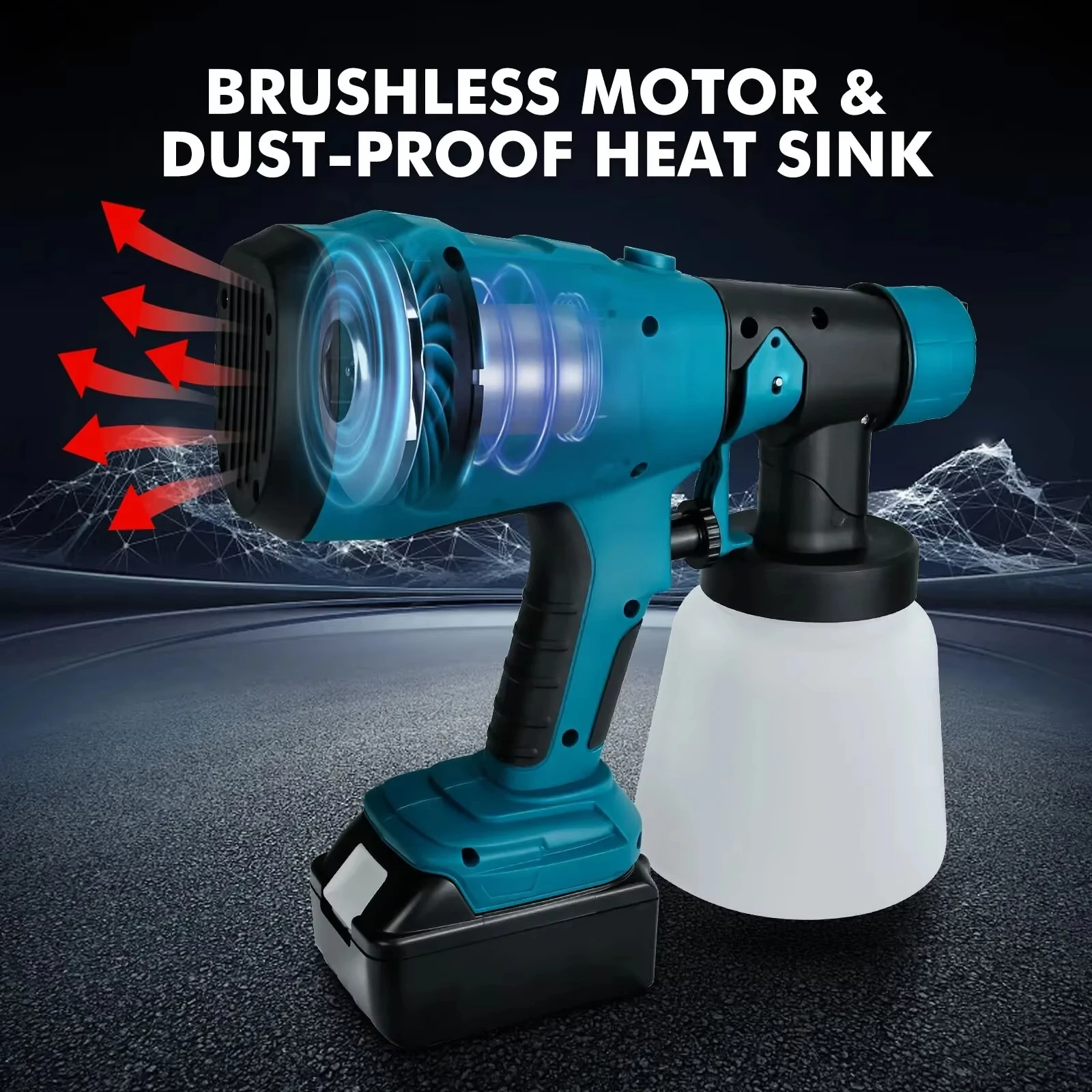 Makita 1000ML Electric Spray Gun High Power Cordless Paint Sprayer HVLP Auto Furniture Steel Coating Airbrush 18V Power Tool