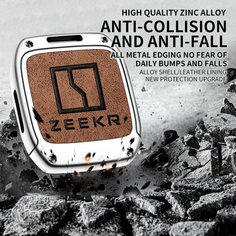 Zinc Alloy Leather Car Key Case Cover for Zeekr 001 Protection Key Chain Keychain Holder Shell Fob Bag Interior Accessories
