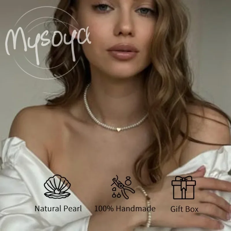 

MYSOYA White Freshwater Pearl Necklace Bracelet Stud EarrIngs Set 5-6mm With Gift Box For Her/Him Birthday/WeddIng/Christmas