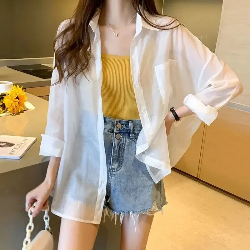 Summer Womens Clothing Chiffon Cardigan Shirt Long Sleeve Top Sun Protection Jacket Free Shipping Korean Fashion Plus Size Loose