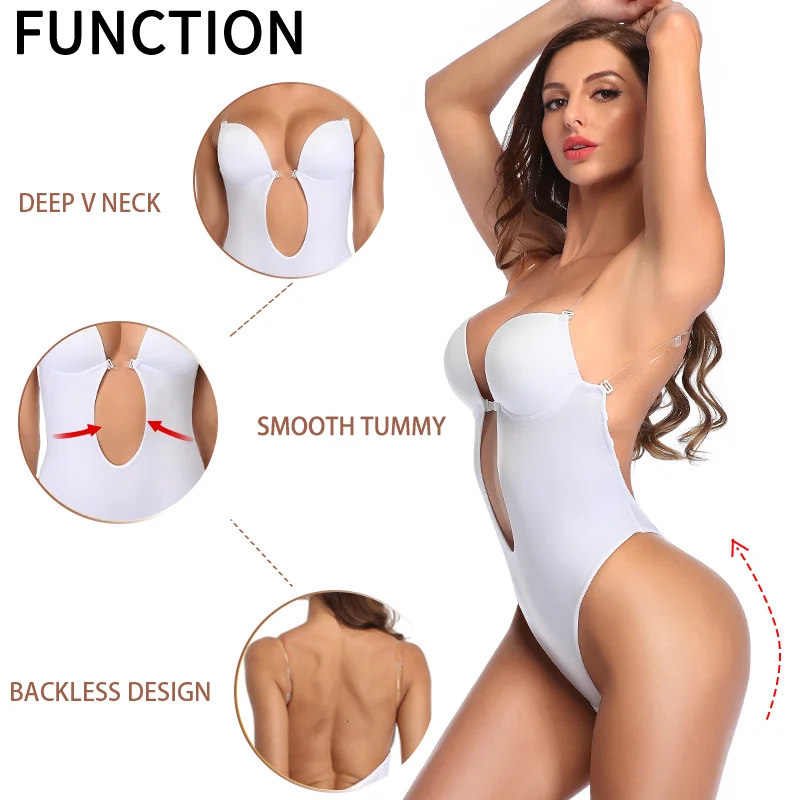 Body con escote en U y espalda descubierta para mujer, ropa interior sin costuras con Tanga, parte inferior acolchada, Push Up, moldeadores de