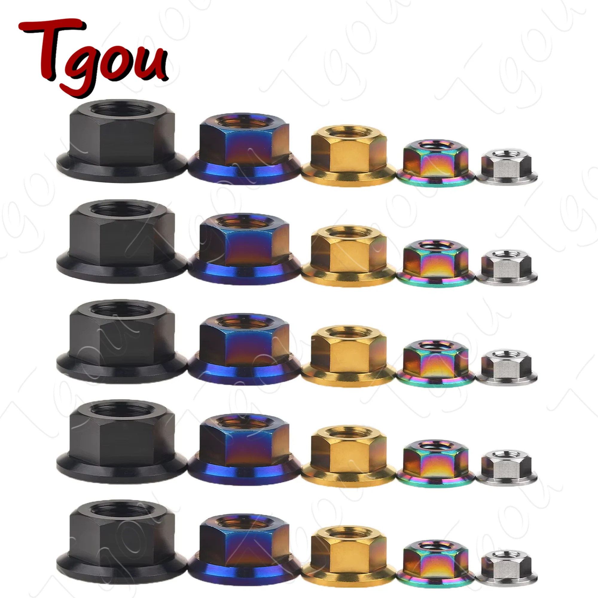

Tgou Titanium Nut DIN6921 M5/M6/M8/M10/M12/M14/M16 Flange Nuts for Bicycle Motorcycle Car 5pcs