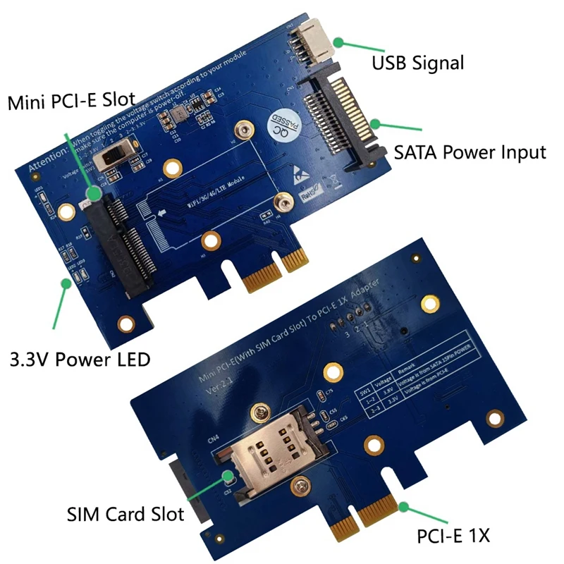 2 Antenna Mini PCI-E PCI Express To PCI-E 1X Adapter With SIM Card Slot For Wifi And 3G/4G/LTE Card