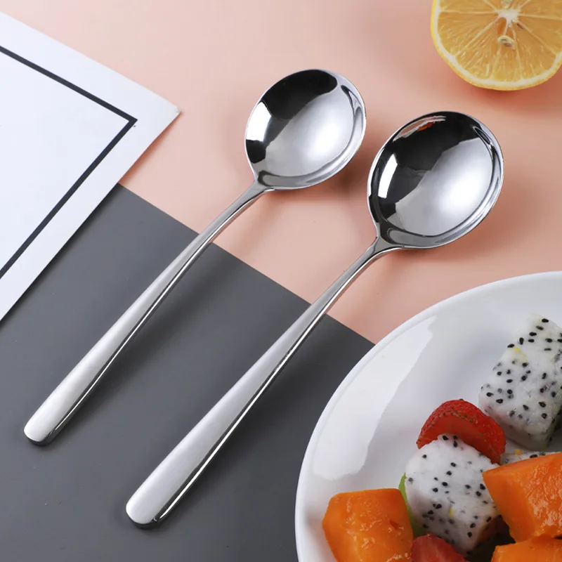 2 Sizes Long Handle Ramen Spoon Soup Ladle Stainless Steel Tableware Children's Ice Cream Teaspoons Korean Cutlery Tablespoon