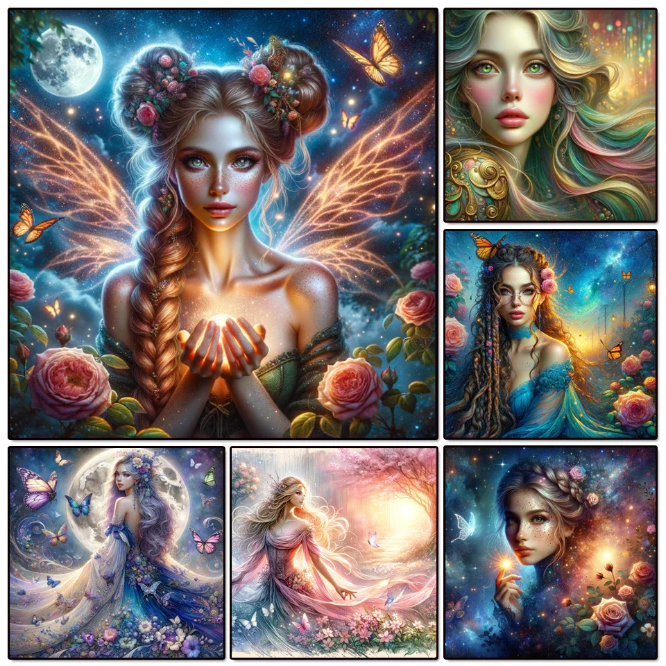 5D DIY Diamant-Mosaik, Frauenporträt, Feenfigur, Schmetterling, Fantasy, Heimdekoration, Vollflächiges Quadratisches und Rundes Bohren, Diamantmalerei-Kunst