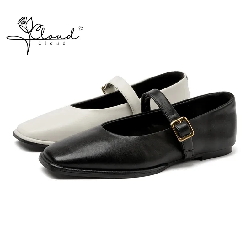 

AIYUQI Mary Jane Female Genuine Leather 2024 New Snap Ballet Women Flats Square Toe Flat Cowhide Ladies Boat Shoes