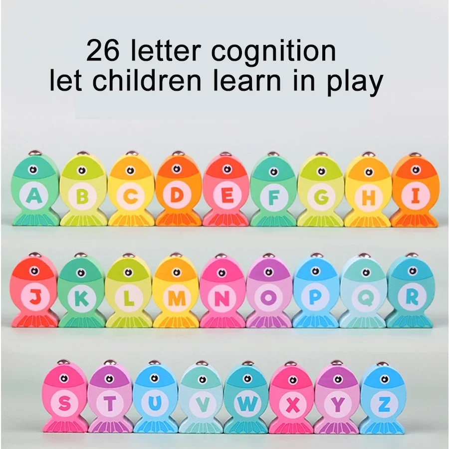 مجموعة ألعاب صيد السمك المغناطيسية الخشبية من مونتيسوري للأطفال، صنارة صيد الحروف والأرقام، هدايا تعليمية للأطفال الصغار #4