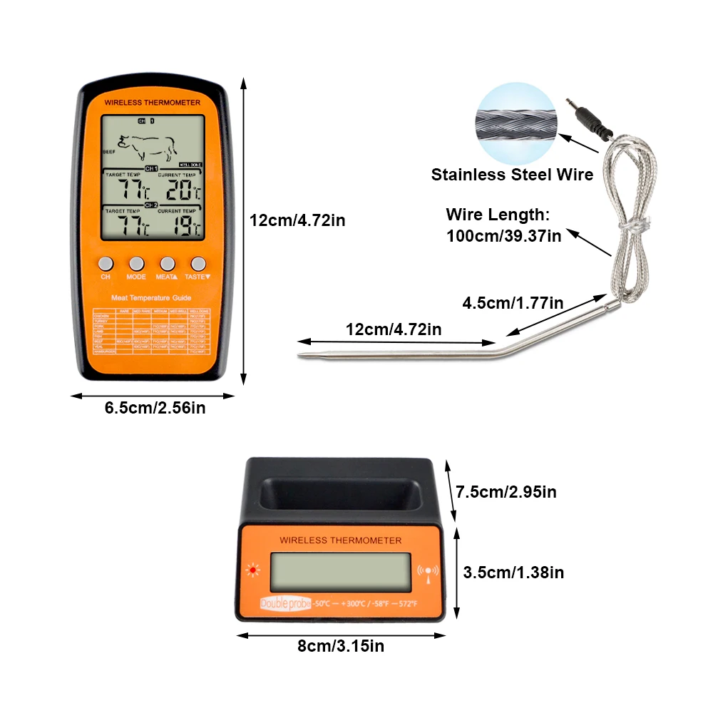 MOSEKO Wireless Digital Backlight BBQ Thermometer For Cooking Meat Food Oven  Kitchen Thermometer with 2 Probe Temperature Alarm