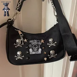 Popularna moda damska personalizacja Punk nit czaszka torba na ramię torebka czarna fajna torba Crossbody