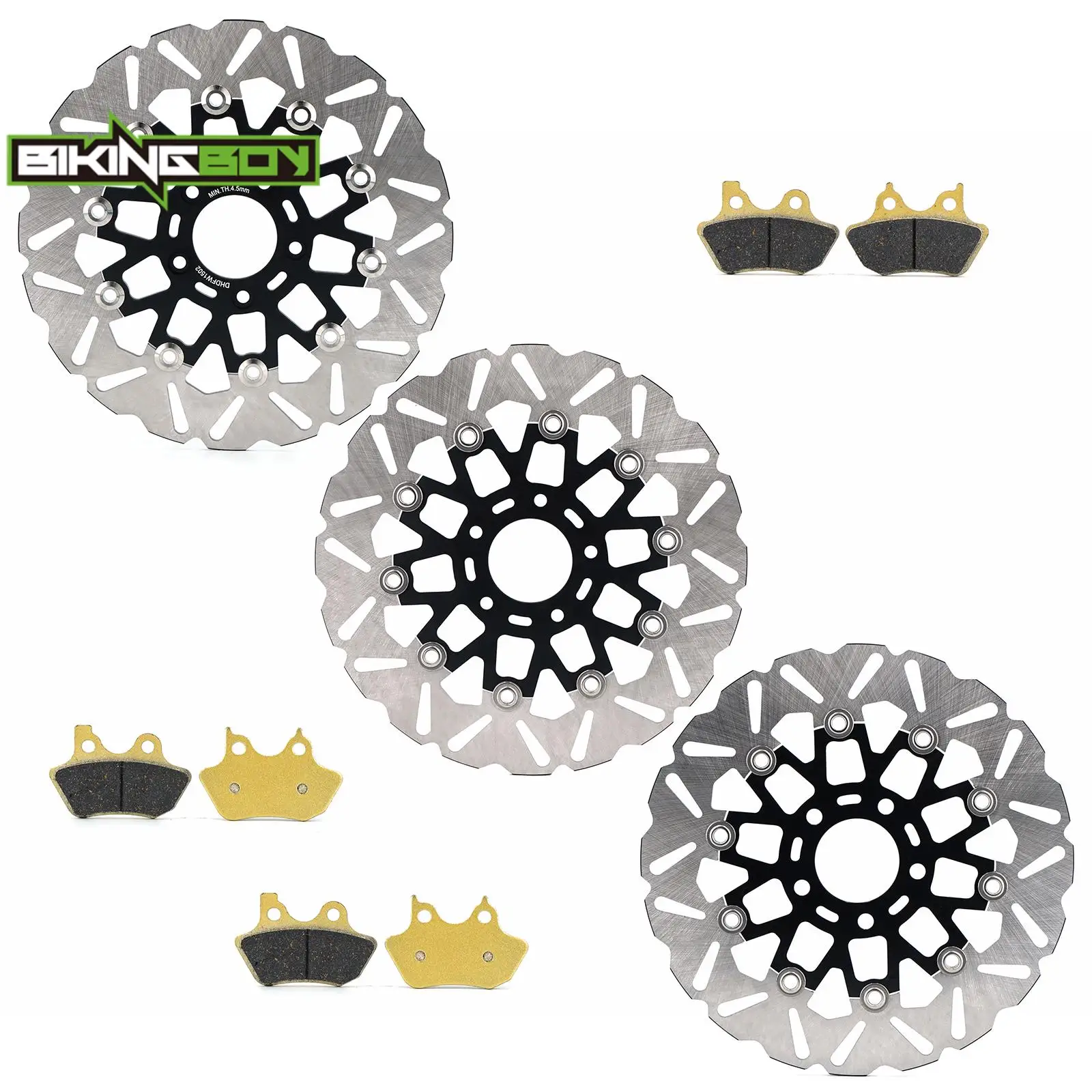 BIKINGBOY Front Rear Brake Disks Discs Rotors Pads Sportster XL1200S 00 01 02 03 FLHRCi Road King FLHR 00-07 FLHRS 04 05 06 07