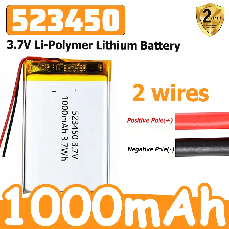 523450 1000mAh 3.7V Lithium Polymer Battery for MP3 MP4 GPS Bluetooth Speaker Smart Phone LED Lamp Rechargeable Battery