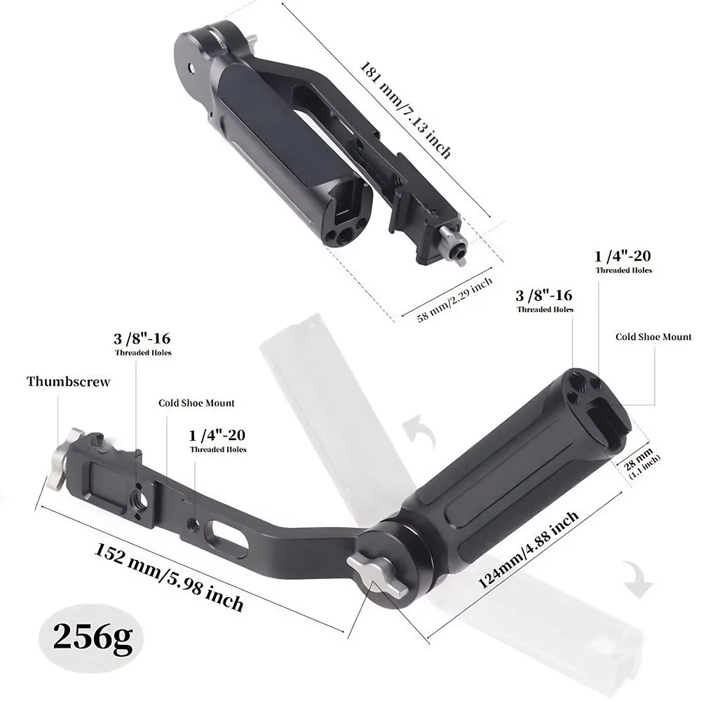 Soporte de empuñadura Compatible con DJI RS4/RS4 Pro y Mini/RS3/RS3 Pro y Mini /RS2 /RSC2 Estabilizador de cardán Ronin para disparos de ángulo bajo