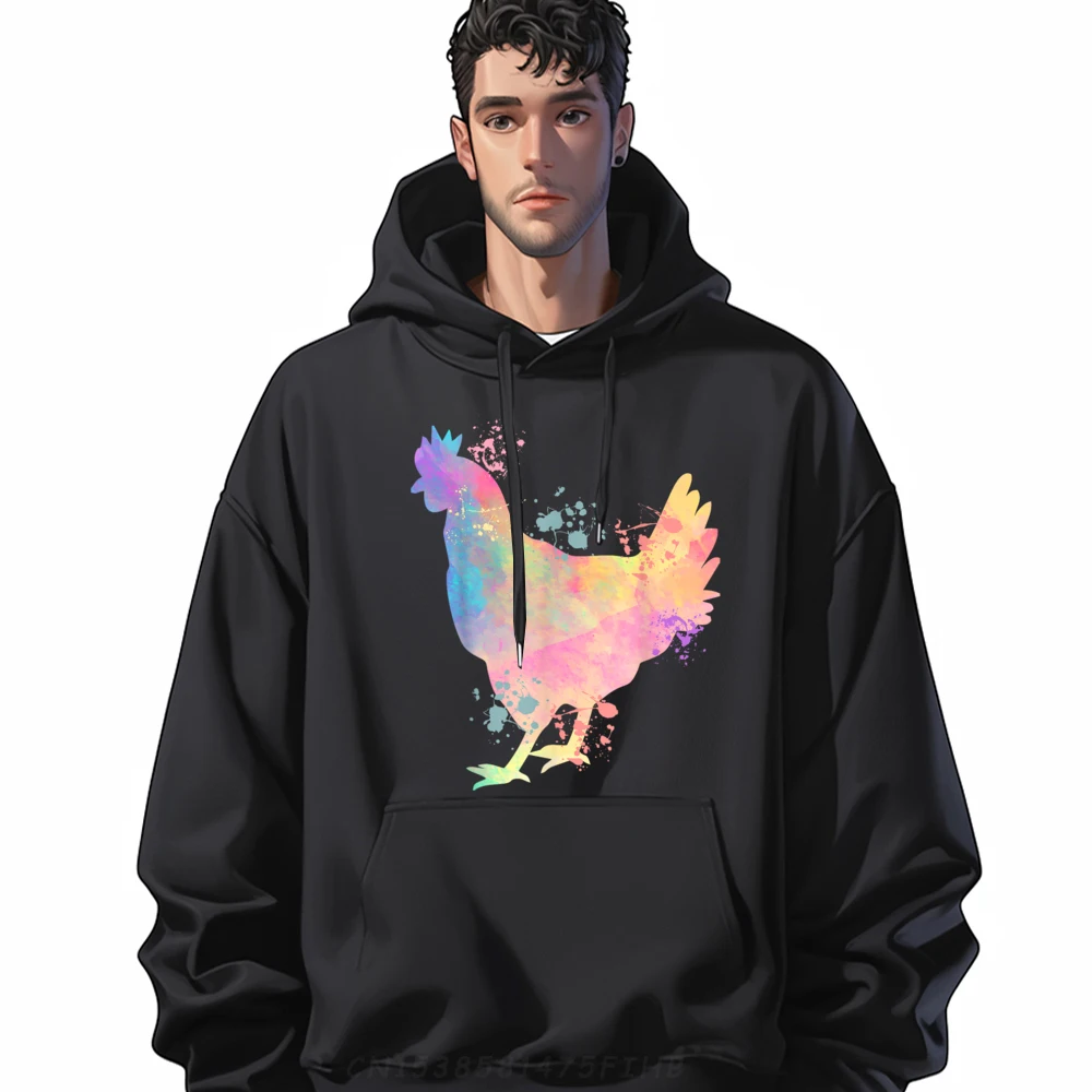 

Long Sleeve Sweatshirt New Year Day O Neck Woman Hoodies Chicken Shirtschicken Watercolor Splash Animal Printed On Coats Graphic