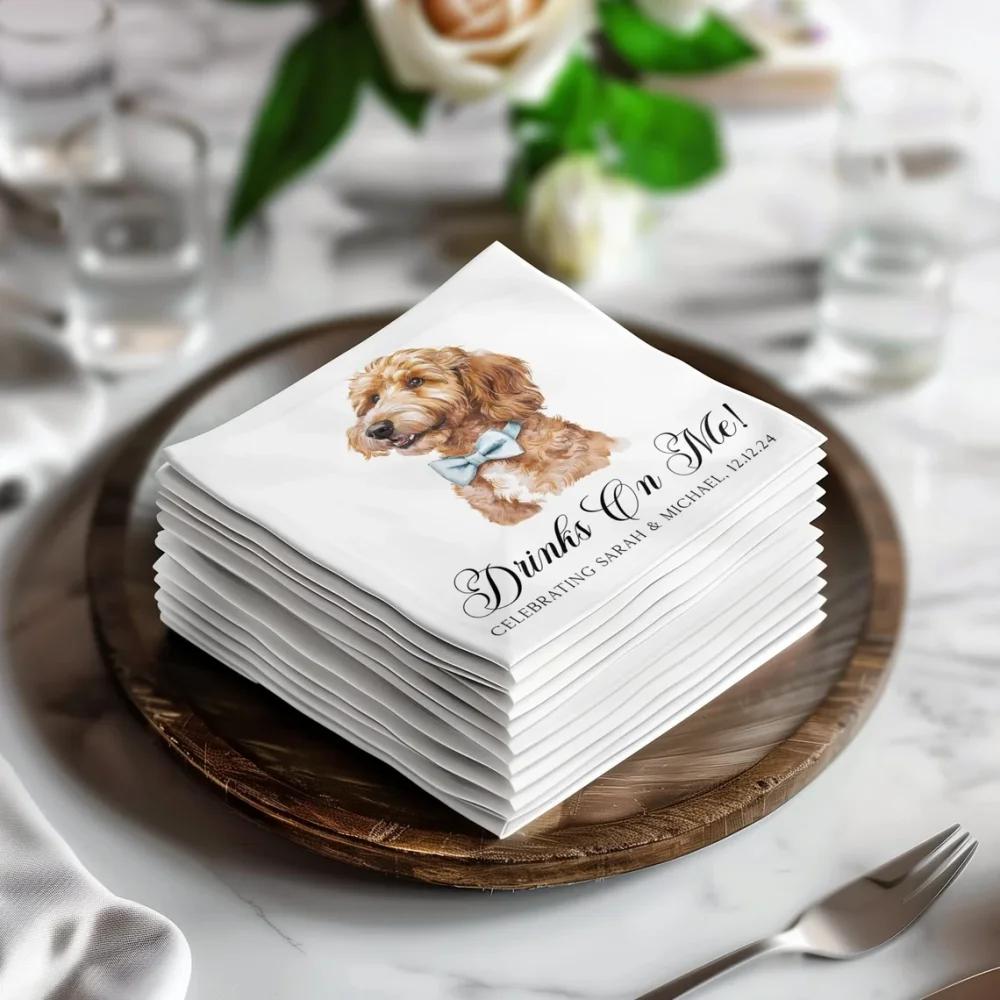 80 pcs Custom Pet Napkins,Personalized Dog Napkins,Wedding Napkins,Custom Pet Cocktail Napkins,Engagement Napkins