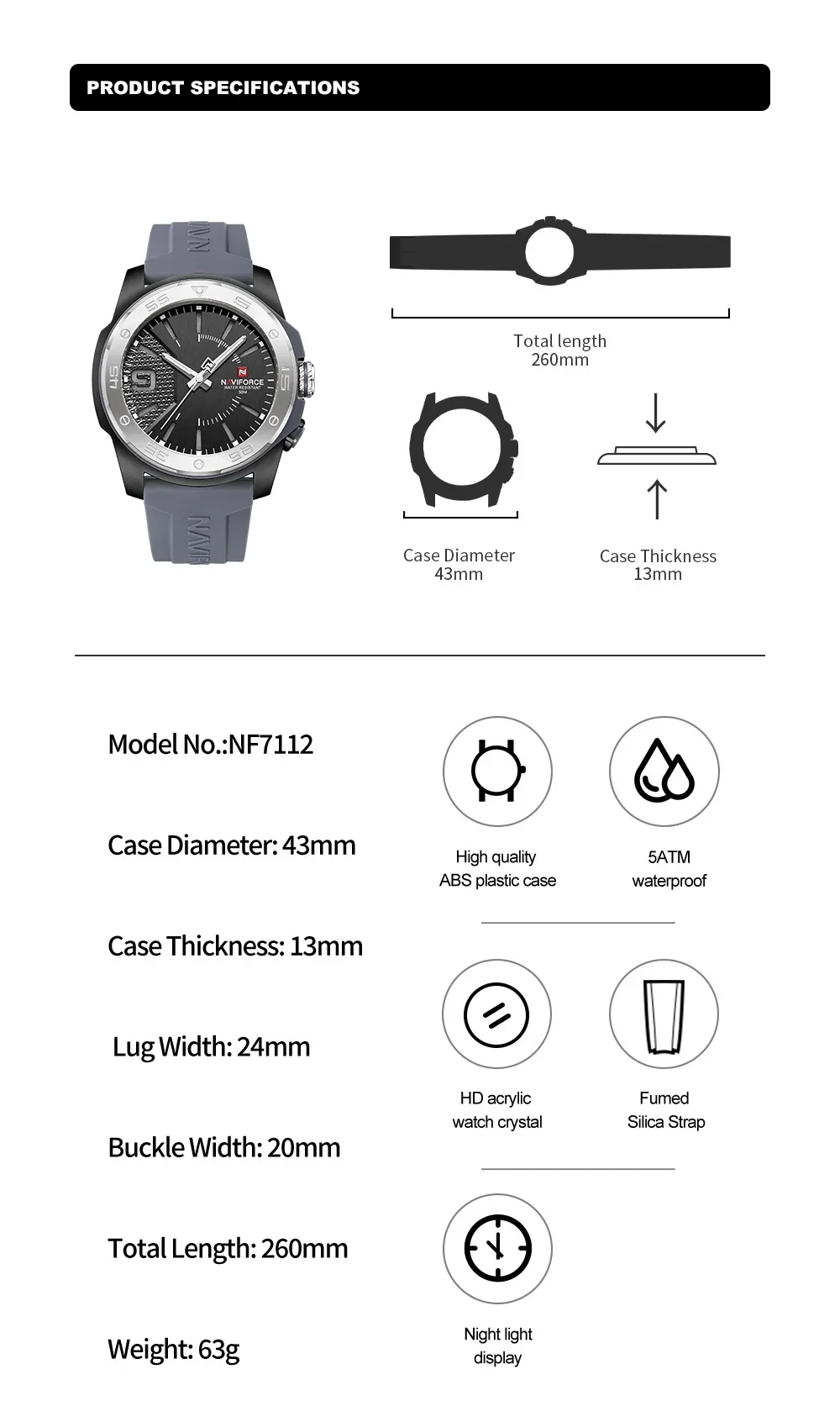 NAVIFORCE NF7112 Fashion Trend Wild Wristwatches for Man Business Casual Creative Luminous Display Waterproof Clocks