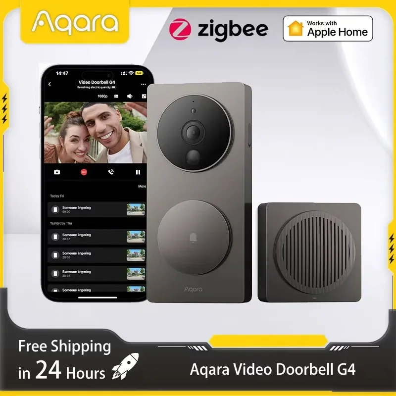 

Aqara G4 Video Doorbell with Chime - 2K WiFi Wireless Two-Way Talk Night Vision Human Detection Compatible with Apple HomeKit