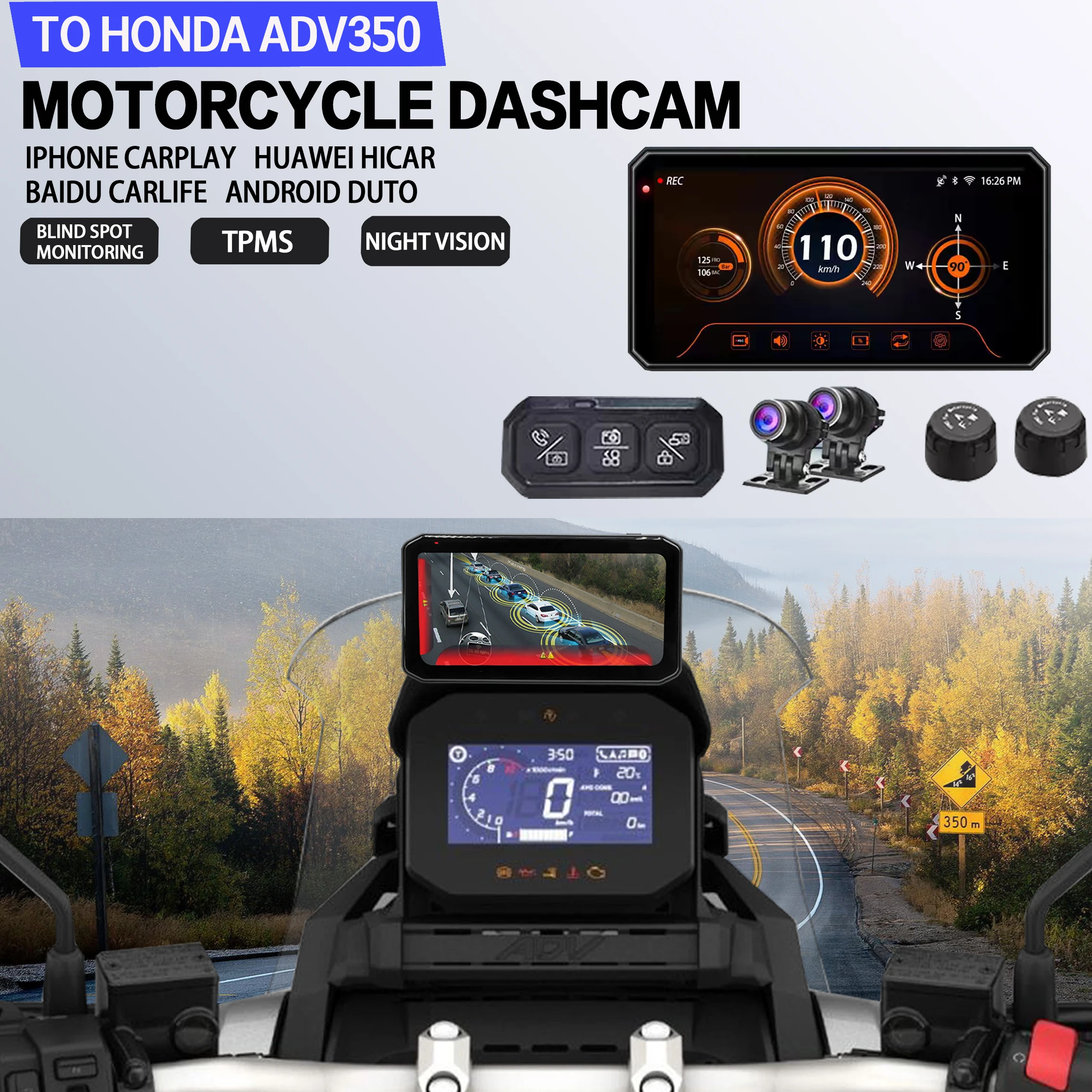 for-honda-adv350-2k-motorcycle-dvr-navigation-tpms-blind-spot-warning-ip67-waterproof-monitor-camera-carplay-gps-dash-cam