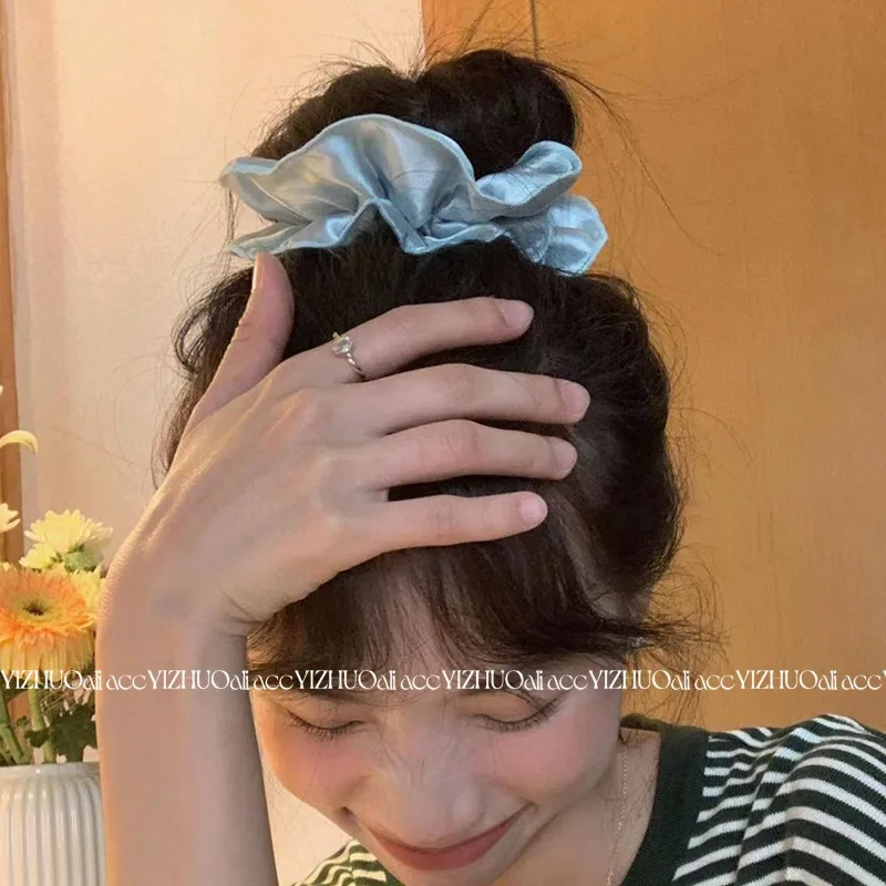 Stylish Satin Wavy Pleated Double-layer Scrunchies Headwear for Women Korean Fashion Colored Ponytail Hair Band Hair Accessories