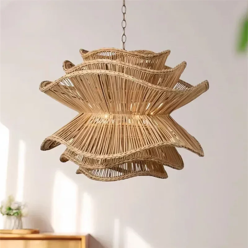 

2025 Modern Elba Rattan Chandelier Wabi Sabi Multi-level Flower Lamp Designer Room Decor Loft Dining Room Rustic Farmhouse Suspe