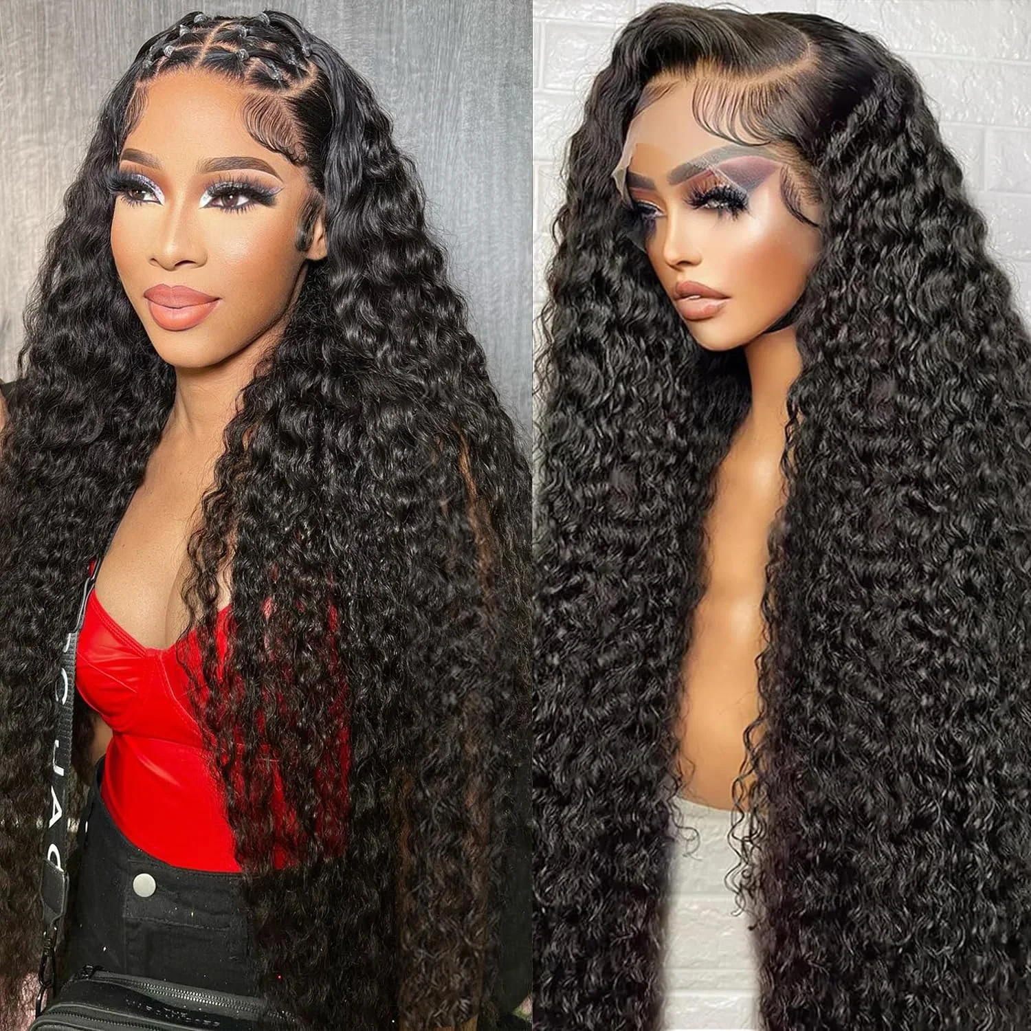 Perruque Lace Front Wig Naturelle Bouclée, Deep Wave, 13x6, Hd Transparent, 13x4, 40 Pouces, pour Femme