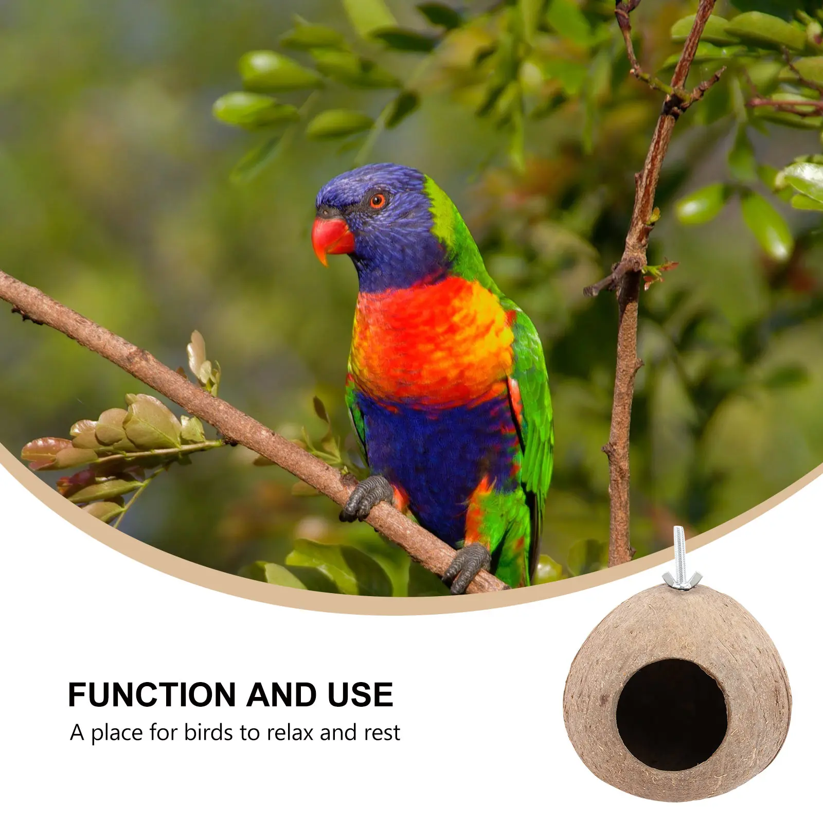 

1pc Coconut Shell Nest Handmade Durable Garden Decoration Weatherproof Shelter For Small Birds Hanging Bird House Grass Shelter