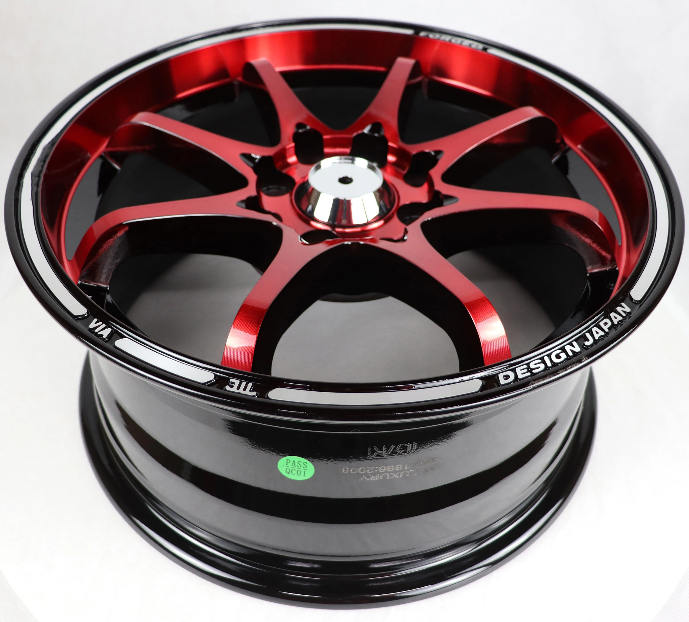 1PC Wholesale black and red rims 15 16 17 inch 4 lug 4x100 wheels 4x114.3 sport rim