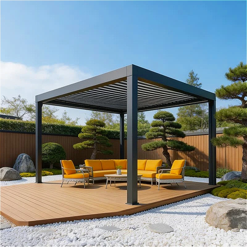 Wind Resistant Pergola Aluminum Louvered Roof Rated Wind Speed Customized Stainless Steel Hardware for Villa Coastal Area