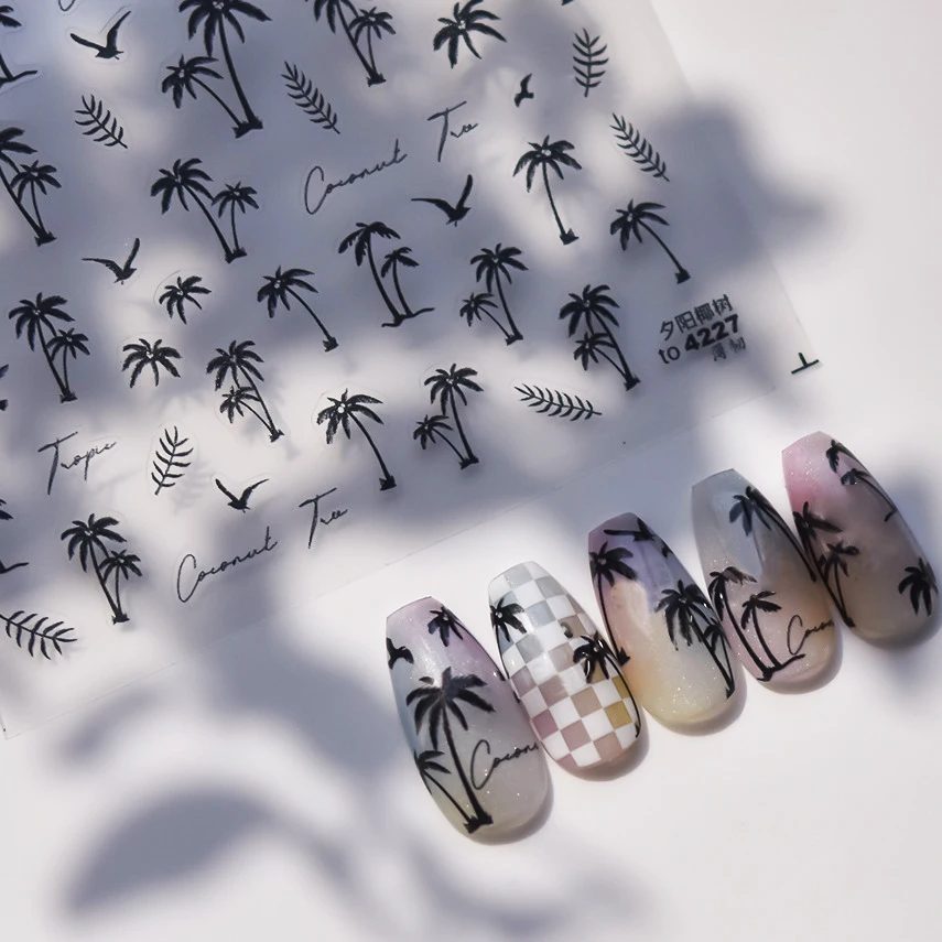 Coconut Tree Summer Beach Bikini Lace Underwear Self Adhesive Nail Art Decorations Stickers Ice Cream Sea Surfing Manicure Decal