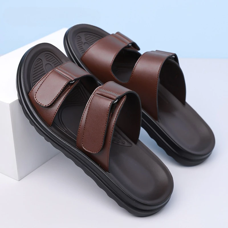 

Мужские летние модные удобные пляжные шлепанцы, мягкие нескользящие сандалии на плоской подошве