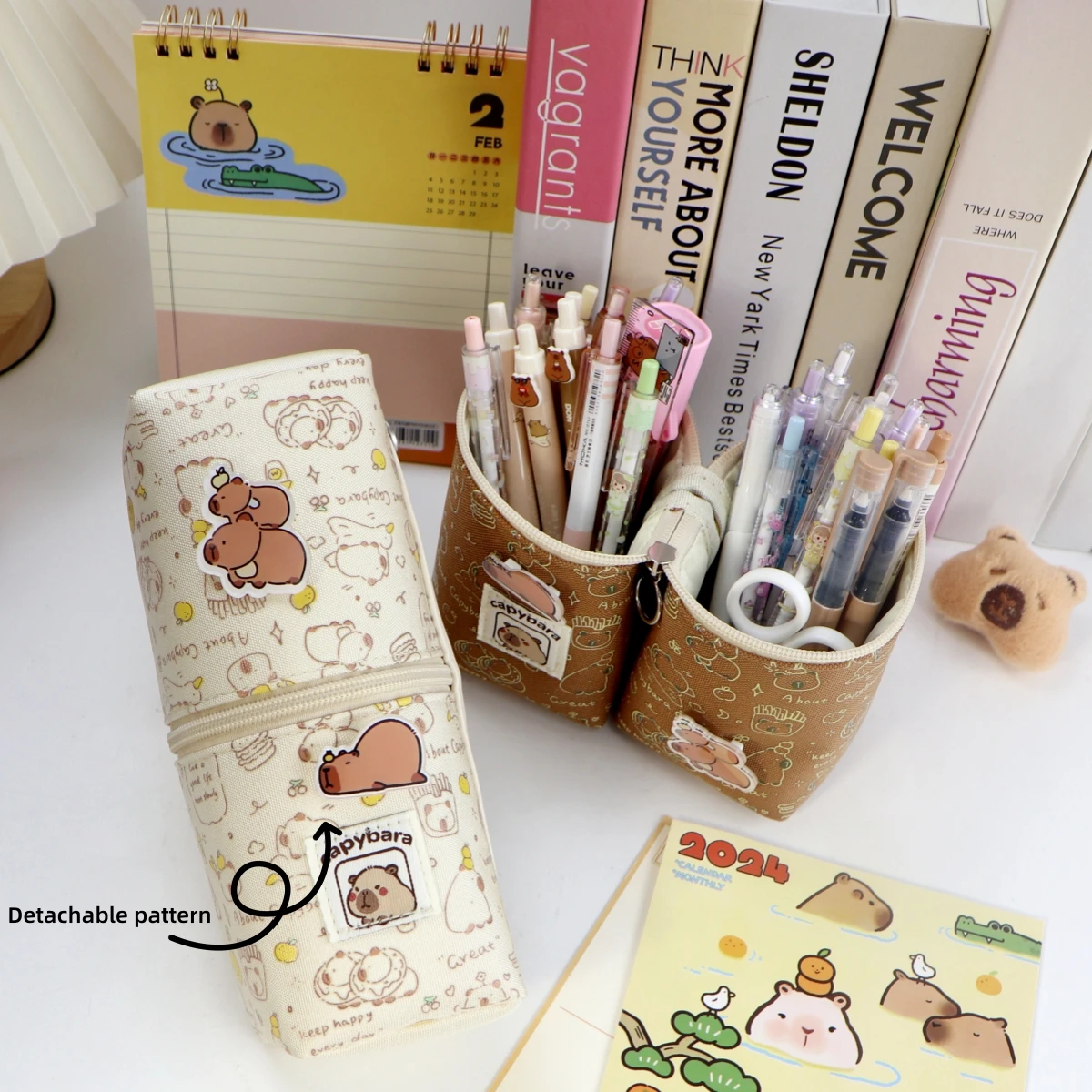 Two-use pencil bag Pen holder Cartoon cute Capybara pen case Detachable Panda pattern School study office supplies stationery