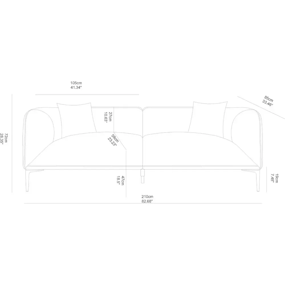 3 Seater Minimalist Curved Sofa with Metal Legs, Deep Seat Upholstered Cloud Couch, Ideal for Living Room, Bedroom, or Home Offi