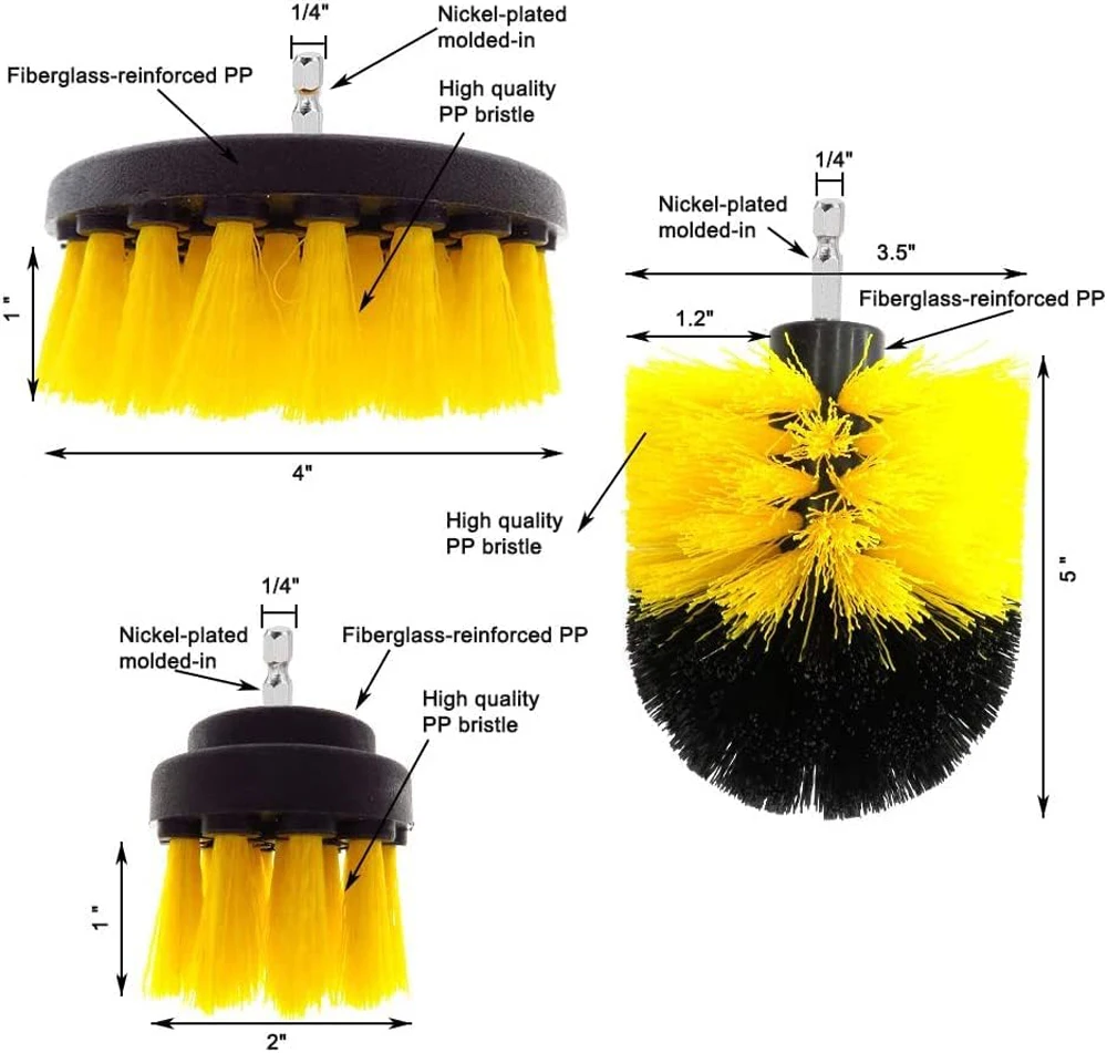 Imagem -06 - Escova Elétrica Escova Broca Kit Escova de Limpeza Redonda de Plástico Escovas de Nylon Tapete Vidro Pneus de Carro 3.5 Pcs Set