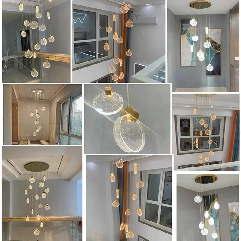 Lampes suspendues de chevet à LED nordiques, alliage et cristal, salon, salle à manger, chambre à coucher, cage d'escalier, décoration intérieure, chaussures automatisées