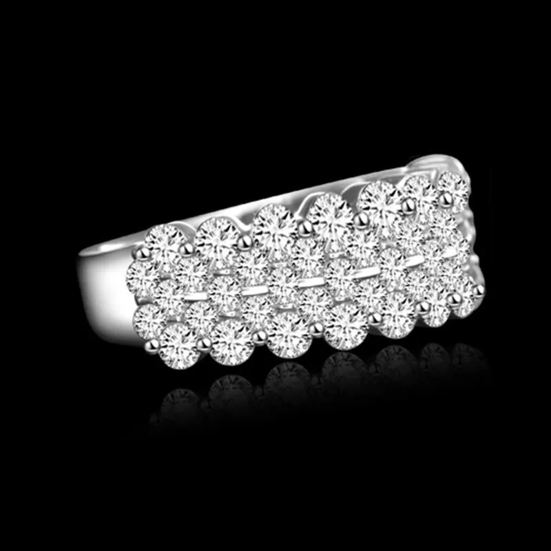 S925 Sterling Silver Ring Hot New Arrival Double Row Full Shiny Round Diamond Ring High Quality Hypoallergenic Fine Jewelry