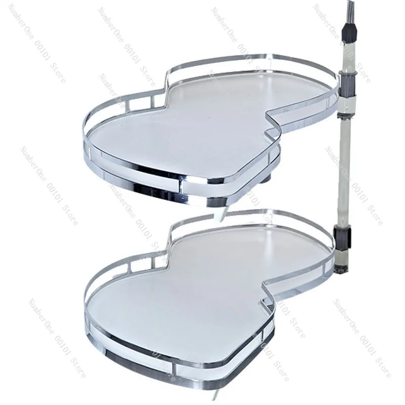 Corner Flying Saucer Basket Kitchen Cabinet Turntable, Double-Layer Rotating Storage for Corners, Space-Saving Organizer