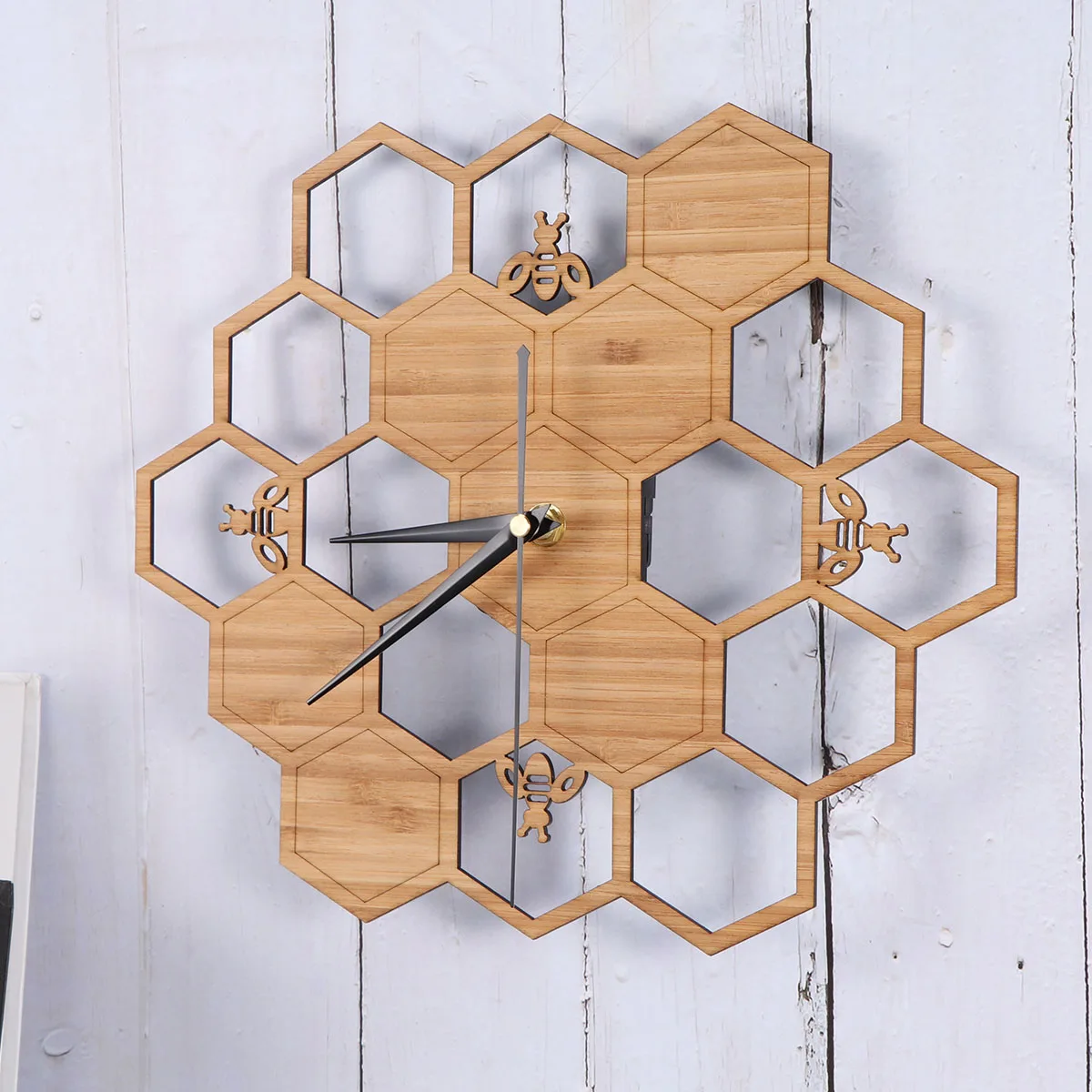 

Wooden Beehive Wall Clock Silent Sweep Eco-Friendly Hanging Wall Decor for Home Room Bedroom Living Office Time Display