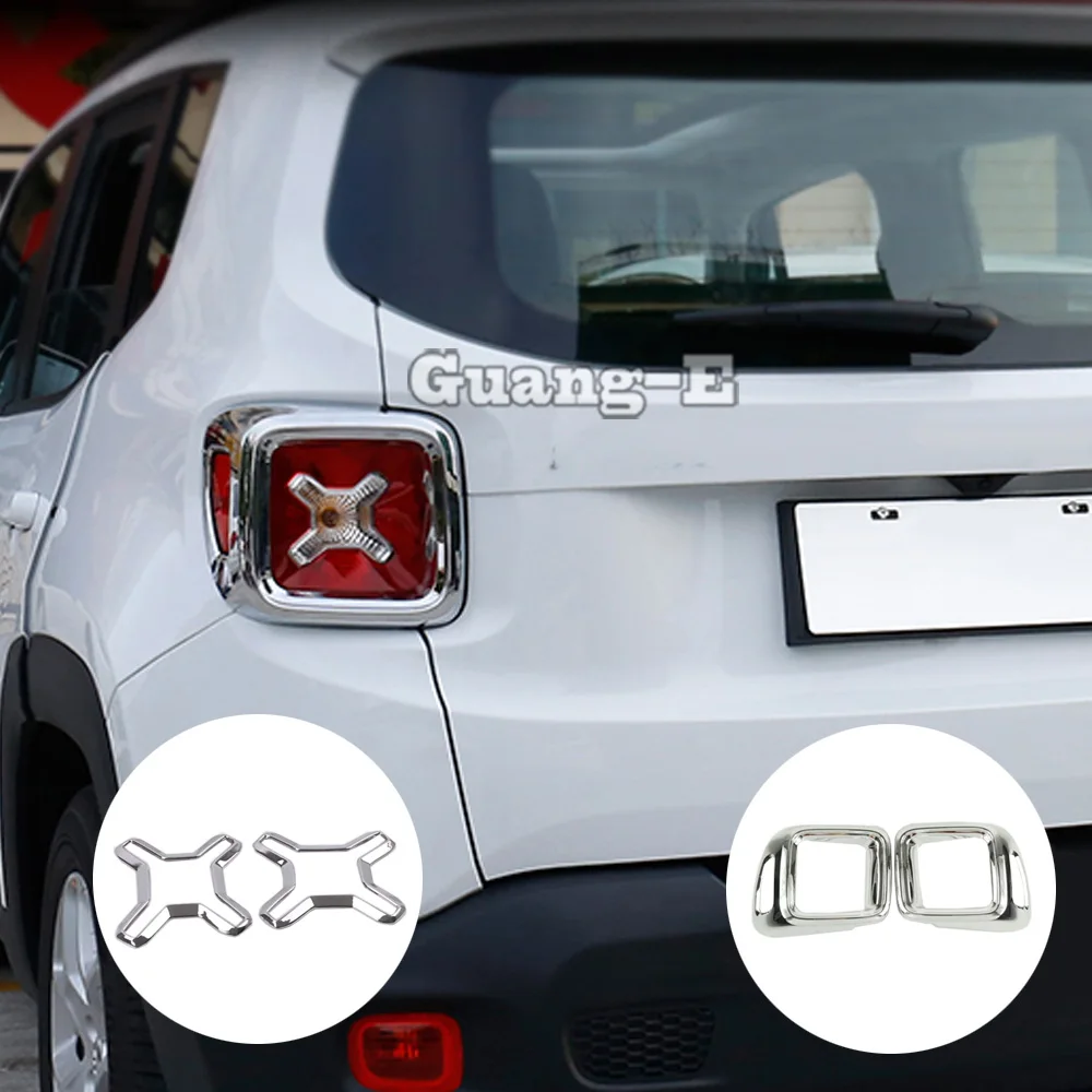 For Jeep Renegade 2016 2017 2018 2019 2020 2021 Rear Tail Back Light Lamp Detector Frame Stick Chrome ABS Cover Trim Hoods 2PCs