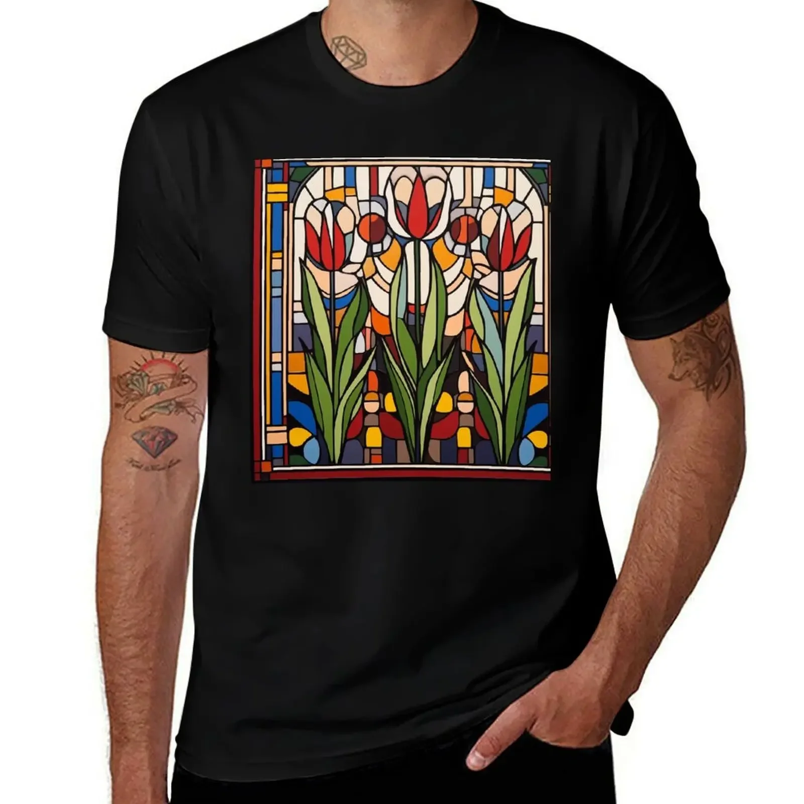 Edgy Boho Feline Delicate Tulip Flower For Living Room Décor T-Shirt anime shirt anime tshirt quick-drying anime shirts men