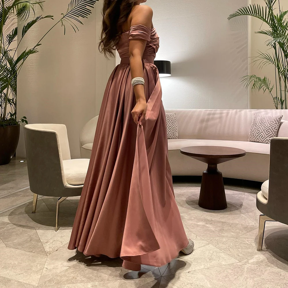 Temperament  Pleat Ruched Strapless Ankle Length Straight Evening Dress Satin Sashes Off the Shoulder Girdling فساتين سهرة