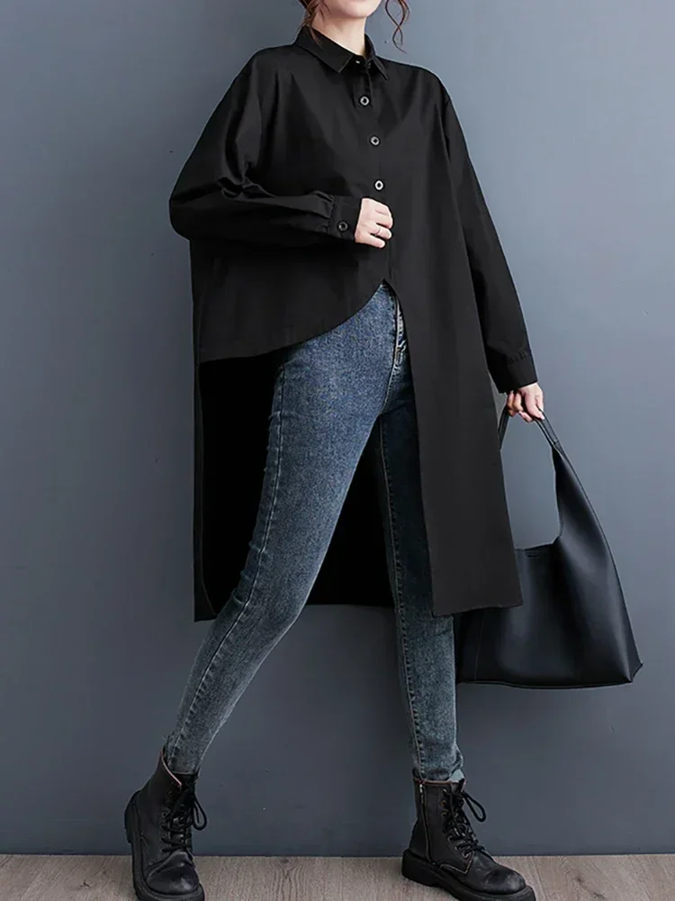 

XITAO Asymmetrical Single Breasted Shirt Solid Color Loose Turn-down Collar Long Sleeve 2025 Spring New Arrival Casual LYD1140