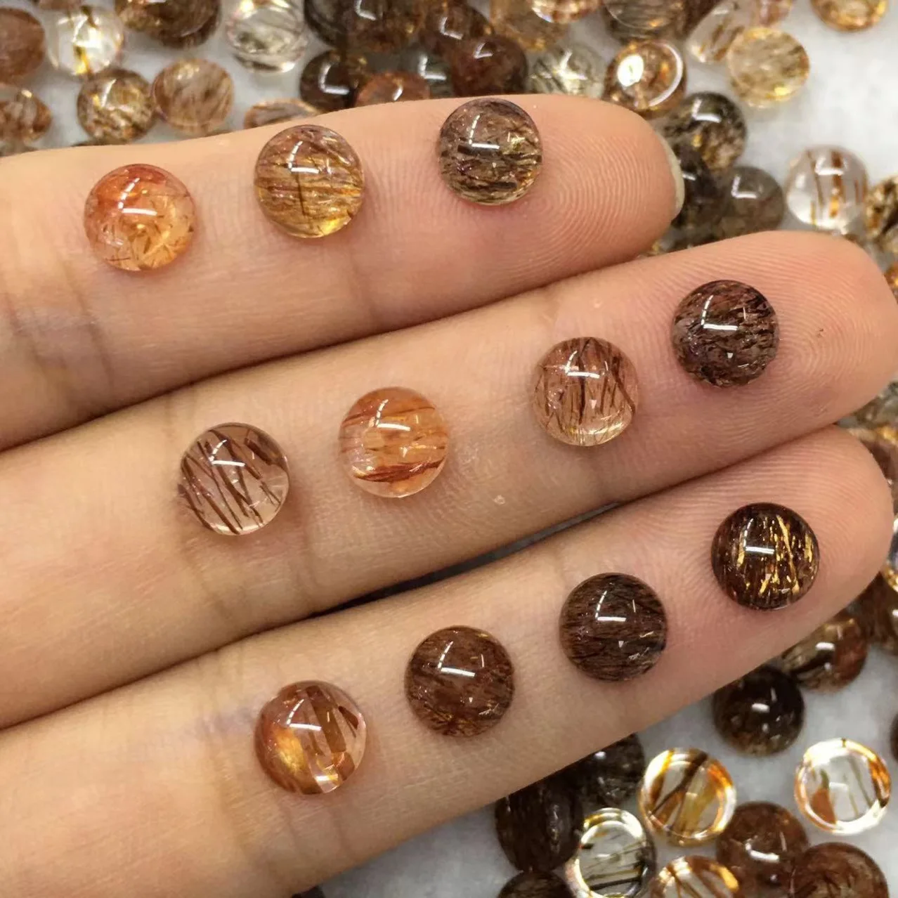 Wholesale 5pcs/pack Multi Rutilated Quartz Super 7 Quartz Cabochon 4mm 5mm 6mm 7mm Round Gemstone Cabochon Ring Jewelry Face