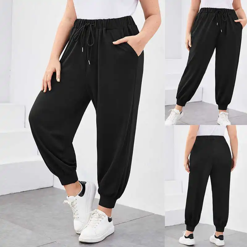 بالإضافة إلى حجم Sweatpants عارضة السراويل المنزل فضفاضة عالية الخصر الشارع Sle السراويل مع كيتس السراويل الطويلة ألياف البوليستر