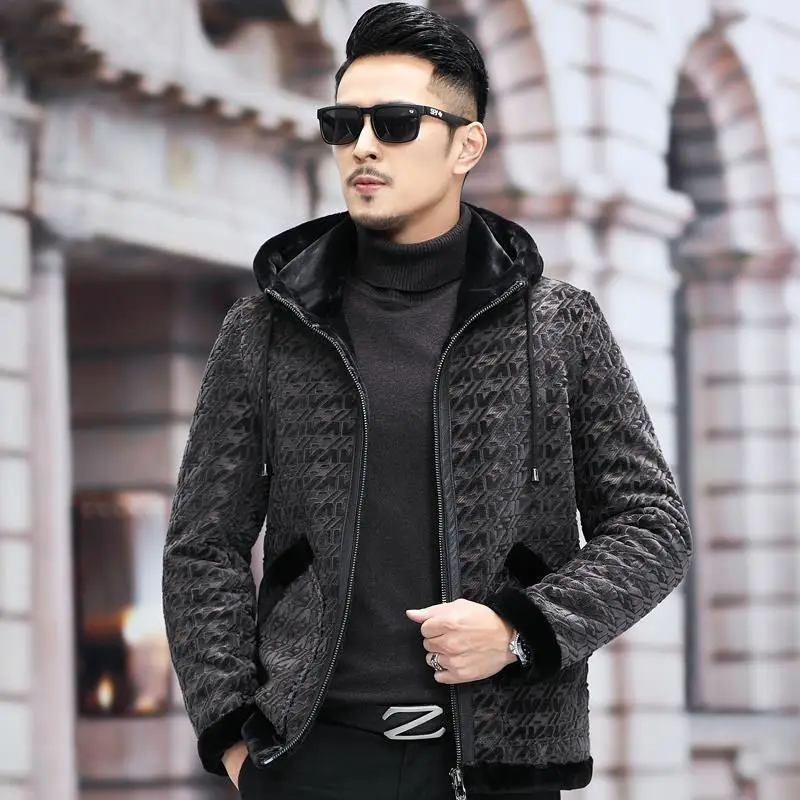 Men Real Genuine Natural Mink Fur Coat Men's Fashion Stand Collar Jacket with Hood Warm Winter Men's Jacket Fashion Custom B374