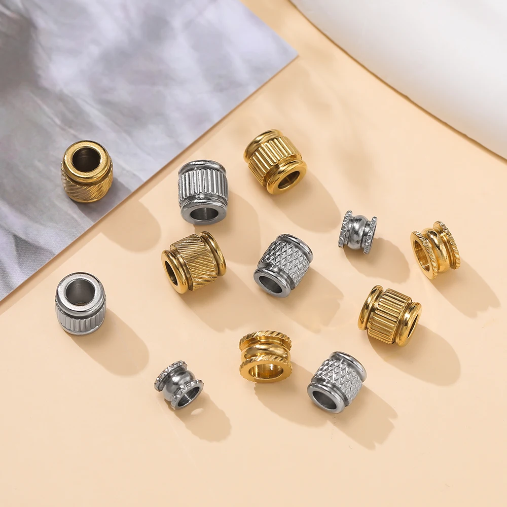 2Pcs Gold/Steel Color Stainless Steel 304 Big Hole Spacer Charms Beads For DIY Necklace Bracelet Jewelry Making Accessories