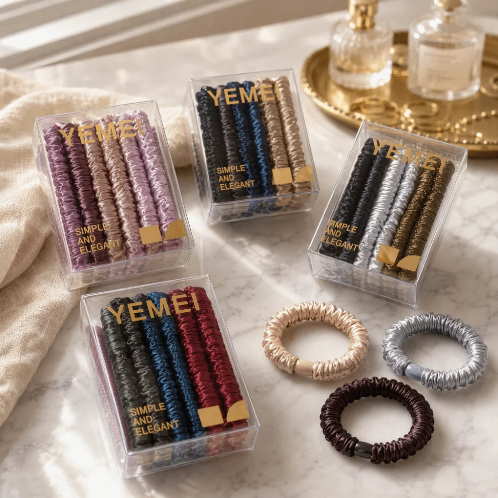 12pcs/box Boxed Silk Hair Rope Set High Elasticity Solid Color Satin Rubber Band Hair Ring Korean Style Basic Hair Tie Girl