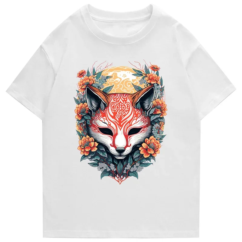 Summer 2025 T-Shirt Men Streetwear Painting Fox Graphic Women Unisex Casual White Cotton Tshirt Tops Tees Y2K Clothing Hipster