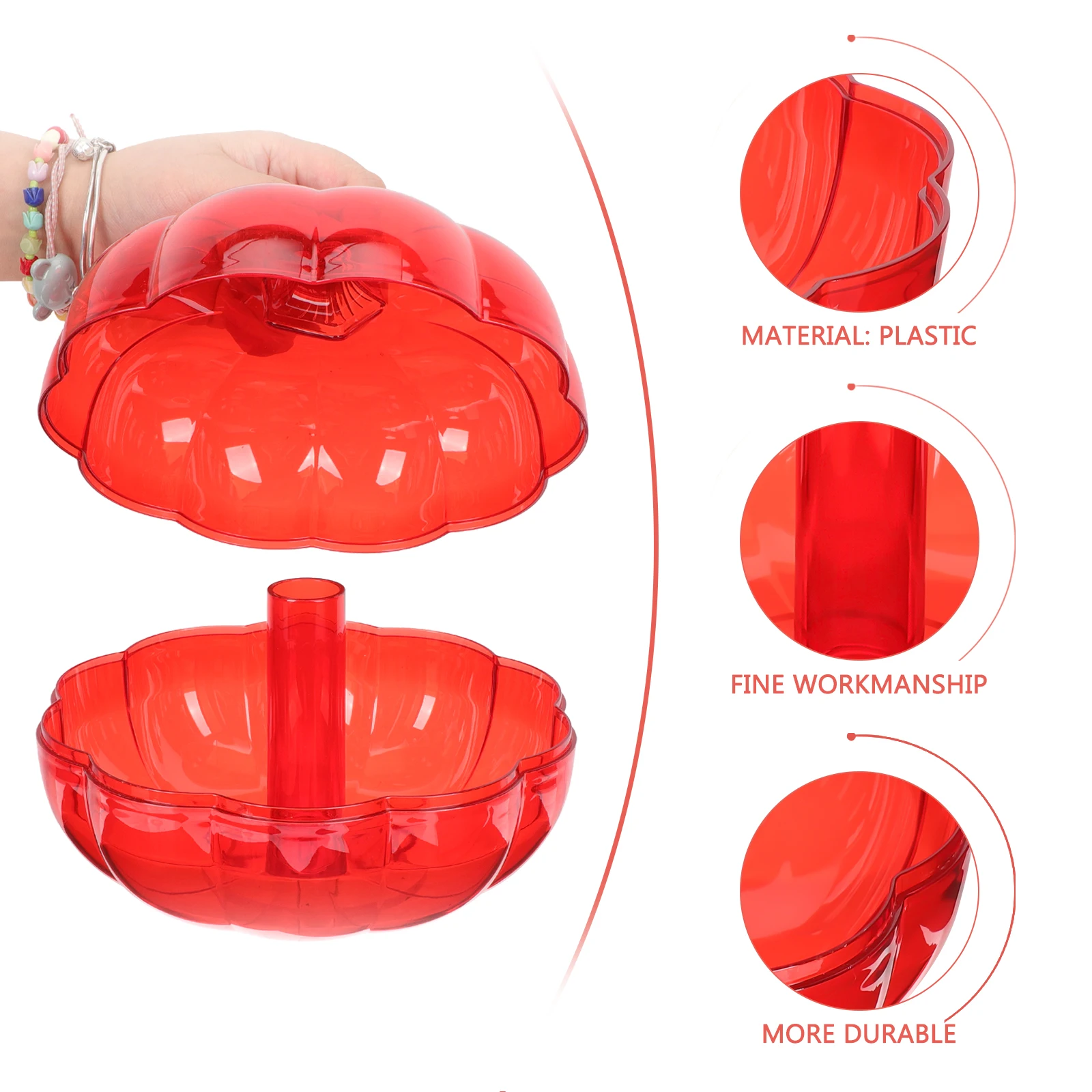 

Red Plastic Pumpkin Candy Bowl Dry Fruit Tray with Transparent Lid Snack Dish Halloween Candy Jar Party Fruit Organizer